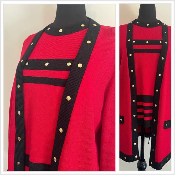 J.S.S knitwear womans jacket suit petite Sm red/black wool blend classic luxury - Picture 1 of 16